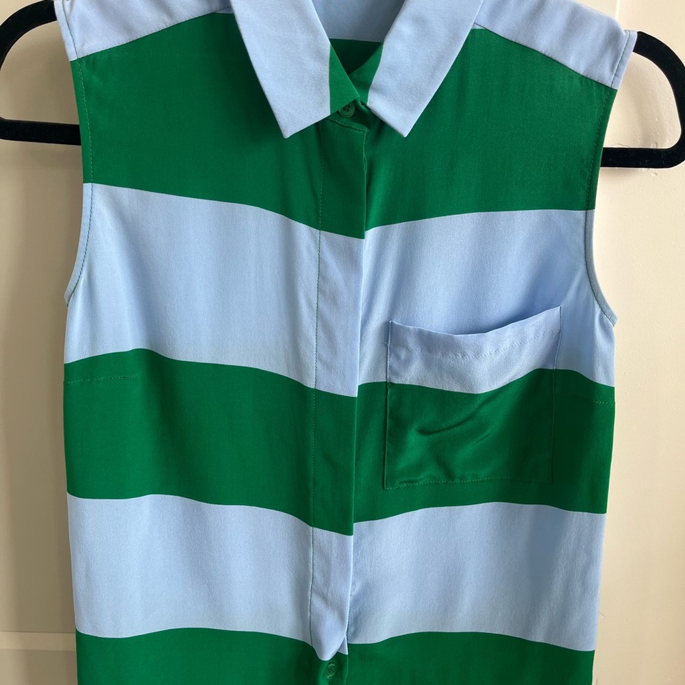 Stella McCartney Green and baby blue Sleeveless button down top size 34 - Picture 2 of 8
